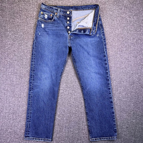 Levi's Denim - Levis 501 Jeans Womens 28x26 Dark Button Fly Distressed Stretch Denim Fits29x25